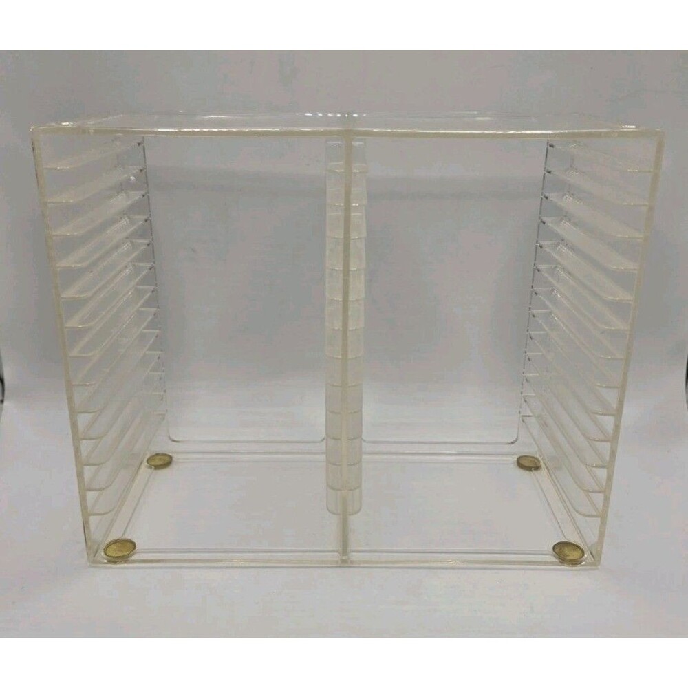 Vintage 90s US Acrylic Inc Clear CD Storage Rack Holder Tower 30 CDs